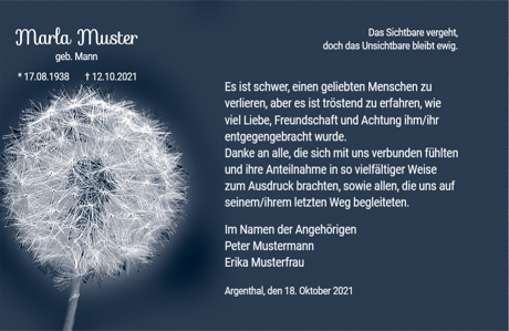 Pusterblume Trauer Danksagungskarte